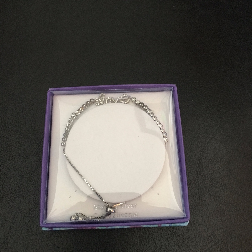 Script Love Bracelet with Bezel set Stones, Adjust